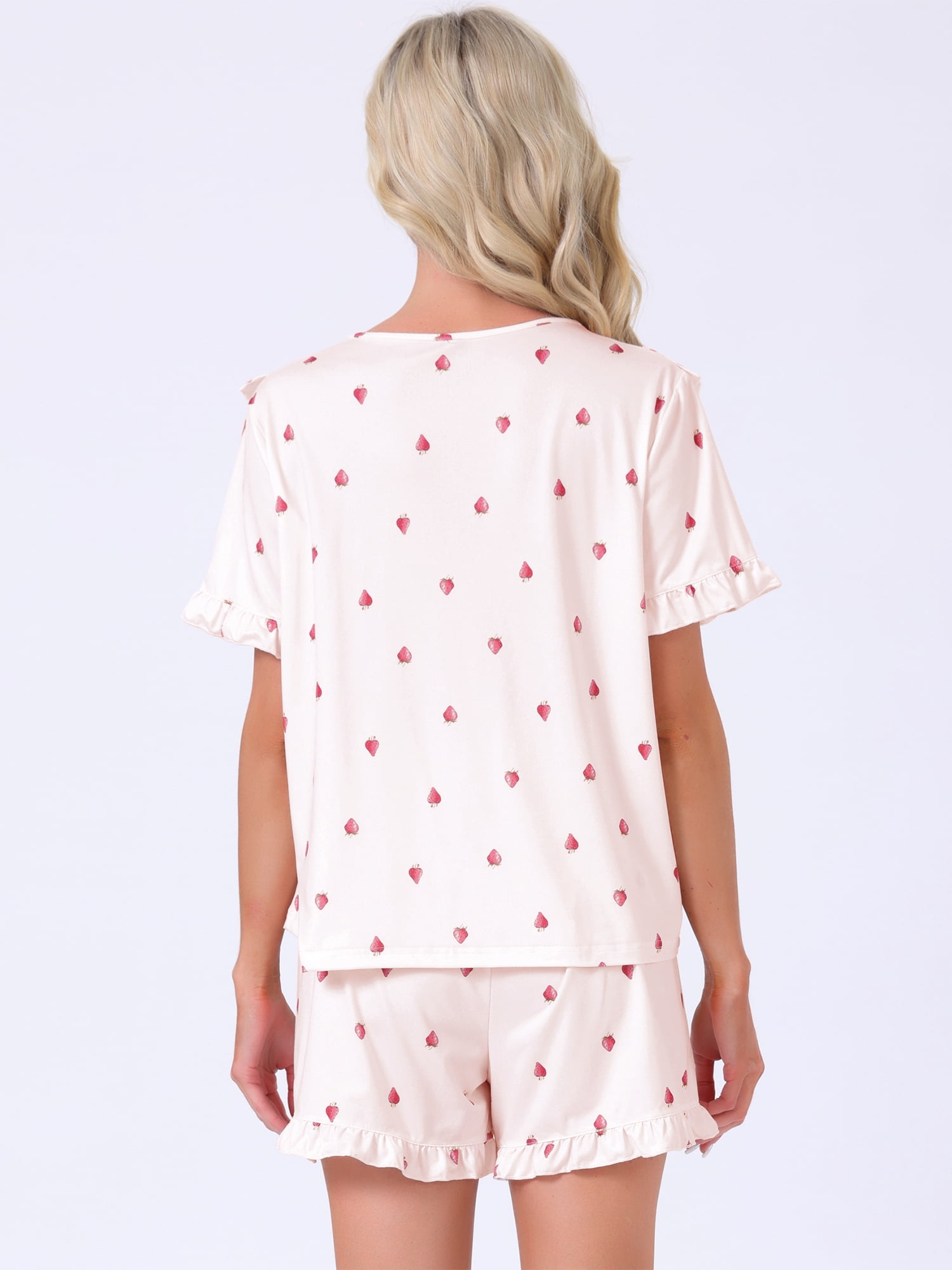 DARING DIVA Women's Loungewear Ruffle Babydoll Collared Cute Print Pajama Sets M Pink