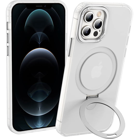 Designed for iPhone 12/12 Pro Case with Magnetic Invisible Stand, [Compatible with Magsafe] Slim Anti-Scratch Shockproof Translucent Matte Case for iPhone 12/12 Pro 6.1 inch, White