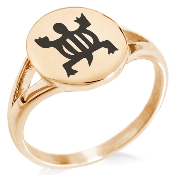 Stainless Steel Aztec Adaptability Rune Minimalist Oval Top Polished Statement Signet Ring