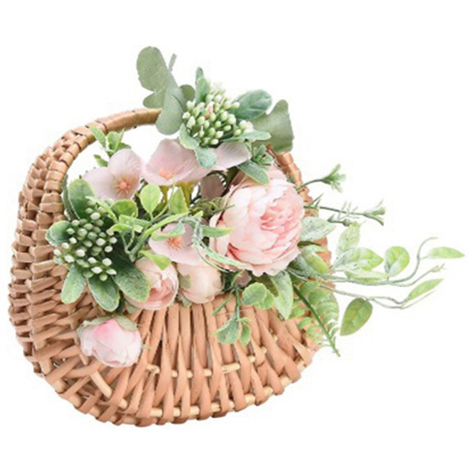 3Pcs Rattan Basket Half Moon Wicker Basket Willow Straw Basket Woven Basket with Handle Wedding Flower