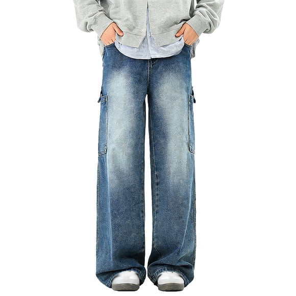 Workwear Denim Jeans for Everyday Casual Comfort in Loose Fit Straight Leg Trousers with Wide Leg Design for Seasonal Wear