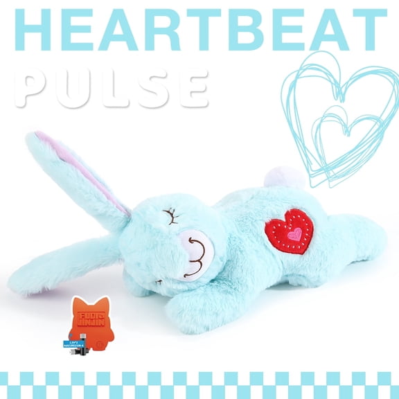 FULED Blue Rabbit Heartbeat Plush Dog Toy, Soft Puppy Sleep Aid for Crate Training
