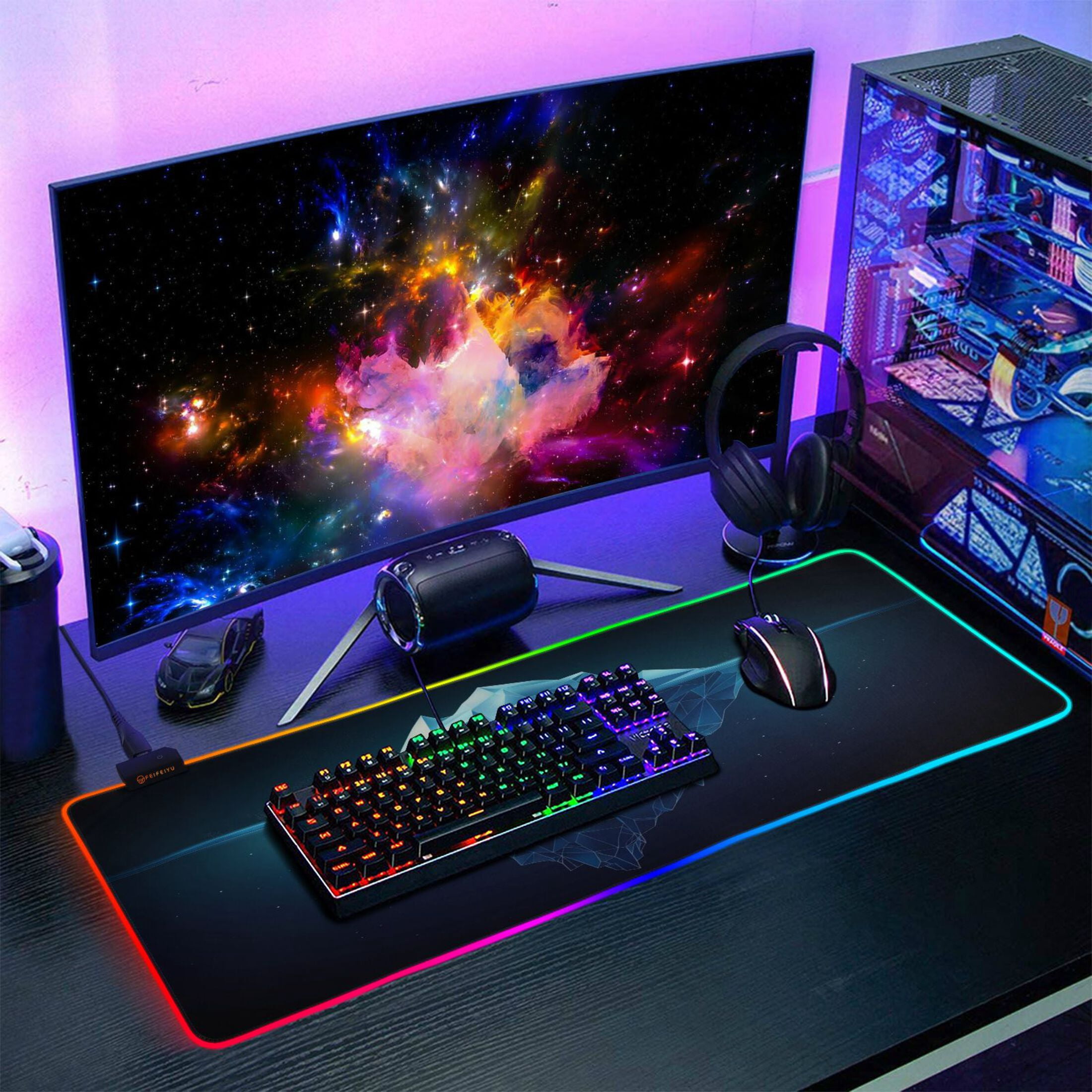 Large RGB Gaming Mouse Pad Led Glowing Mousepad Non-Slip Rubber Base 13 Light Modes 35.4x15.7 Iceberg Floating Sea