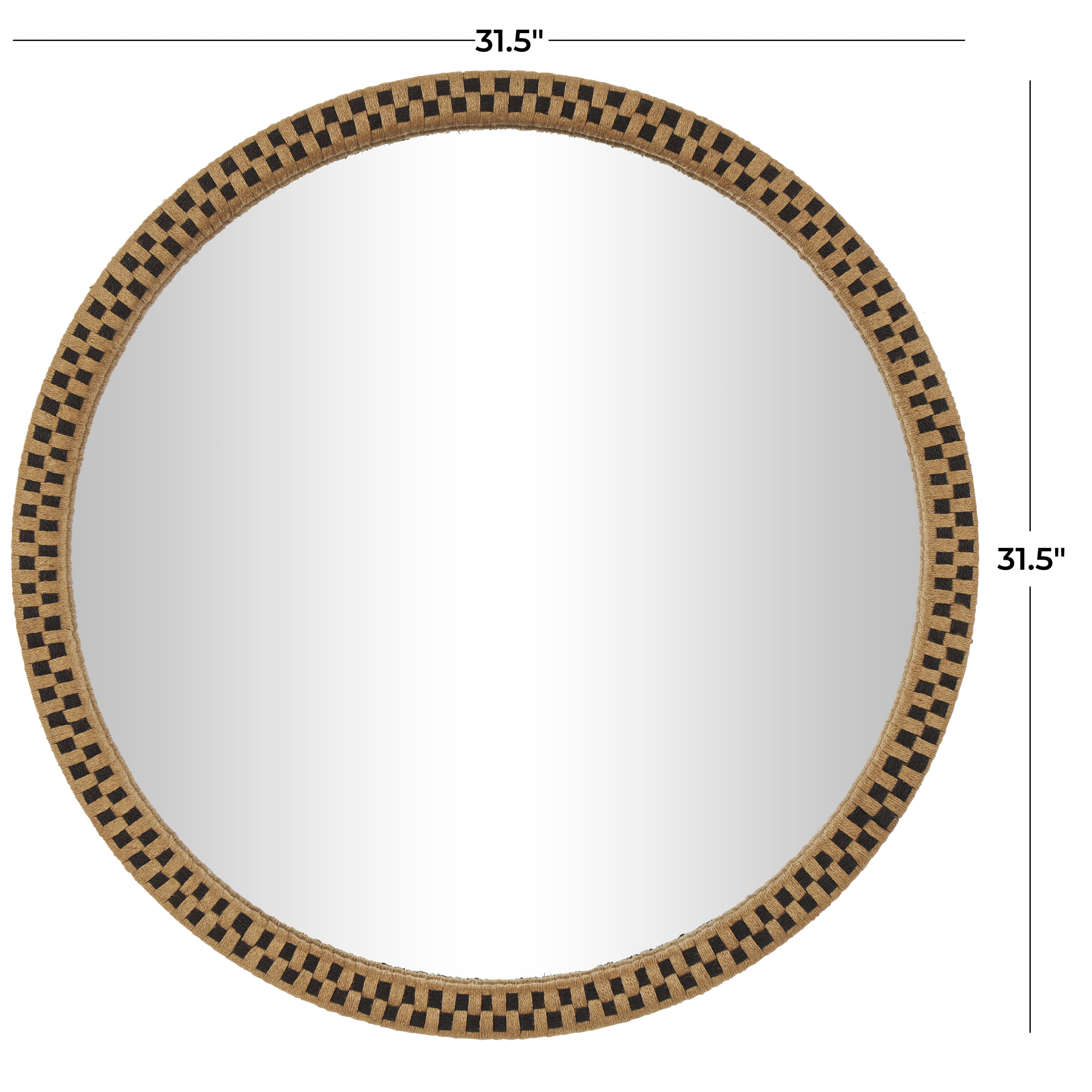 DecMode 32" x 32" Brown Handmade Woven Checkered Wall Mirror