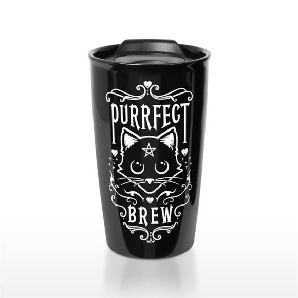 Alchemy Gothic MRDWM3 5.91 in. Purrfect Brew Double Walled Mug, Black - 12 oz