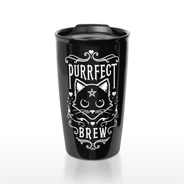 Alchemy Gothic MRDWM3 5.91 in. Purrfect Brew Double Walled Mug, Black - 12 oz