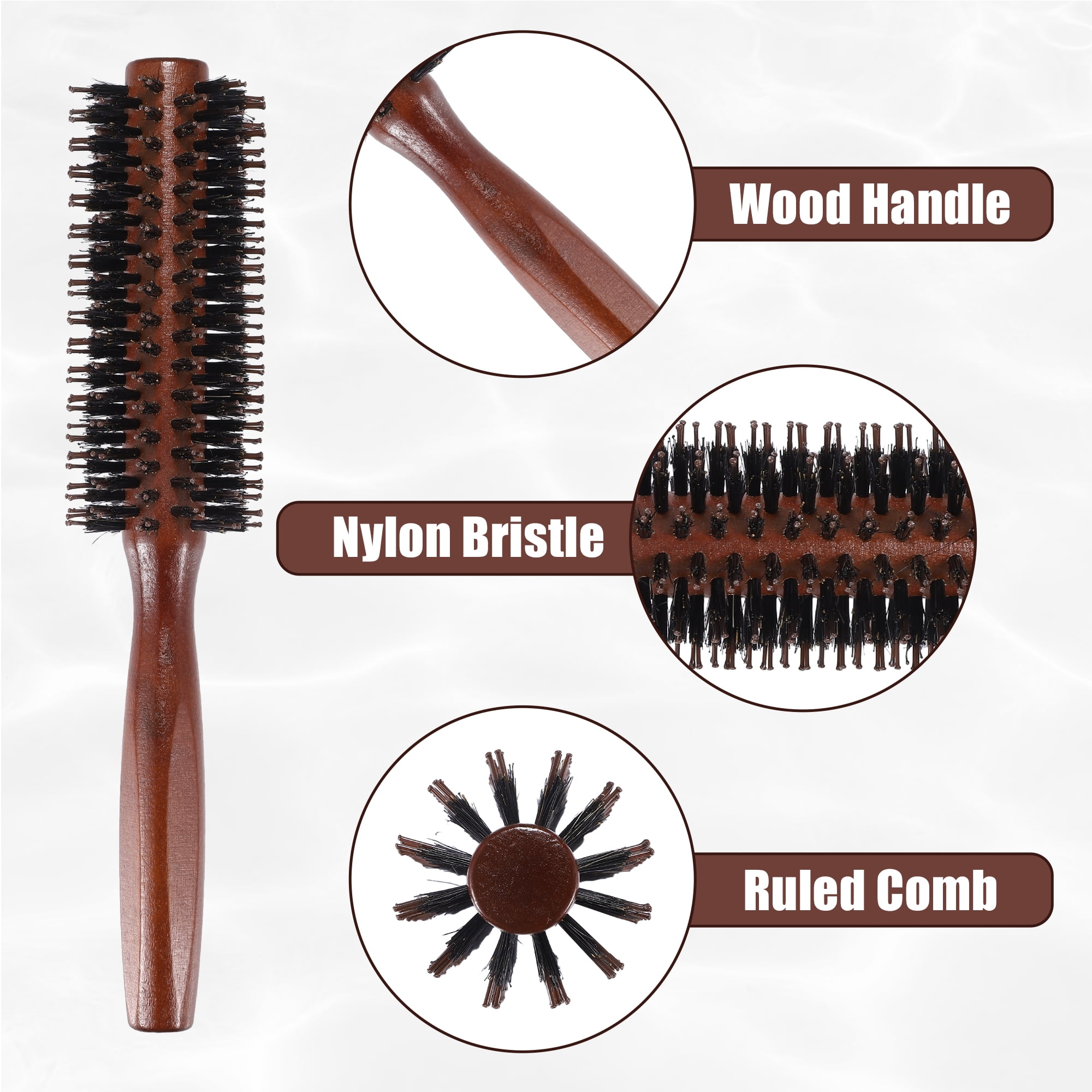 Unique Bargains Soft Nylon Bristle Round Curling Hair Ruled Comb with Handle Brown 8.66" M
