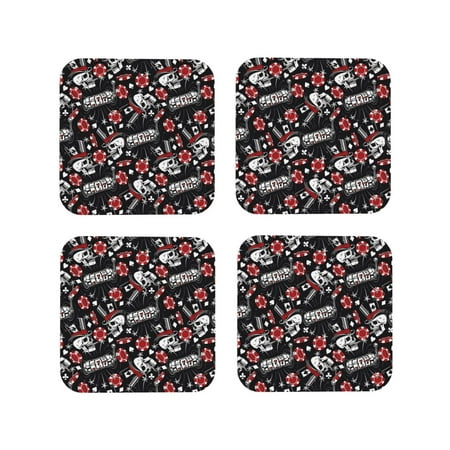 

Tideii Vintage Skull Casino for Leather Coasters 4 Pieces Anti-fouling and Anti-scalding Decorative Coasters Suitable for Restaurants Kitchens Coffee Shops-Square
