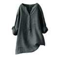 thumbnail image 3 of AKEGAMN Women's Cotton Linen V-Neck 3/4 Sleeve Oversized Casual Tunic Blouse, Gray S-5XL, 3 of 3