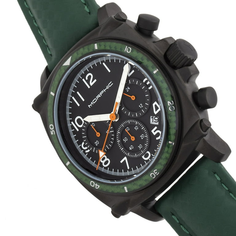Morphic M83 Series Chronograph Leather Band Watch W Date Black Green