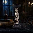 thumbnail image 5 of Halloween Stacked Skull Pillar Candle Holder, Gothic Resin Skeleton Candlestick, Halloween Spooky Tabletop Centerpiece Decor for Pillar Candle, Haunted House & Bar Home Ornament, 5 of 7