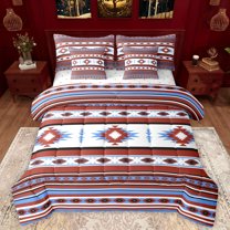 Manfei Ancient Aztec Theme 7pcs Bedding Comforter Set,Boho Tribal Gemetric Queen Bedding Sets,Red Blue White Queen Sheet Sets For Adults,Ultra Soft Home Decor Reversible