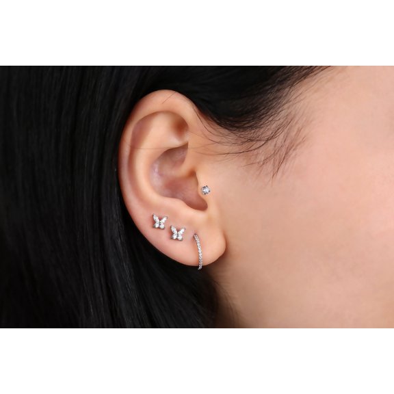 Surgical steel flat back Butterfly Stud Earring Internally Threaded Gold Silver CZ Flat Back Labret Stud tragus stud Cartilage Nap Earring