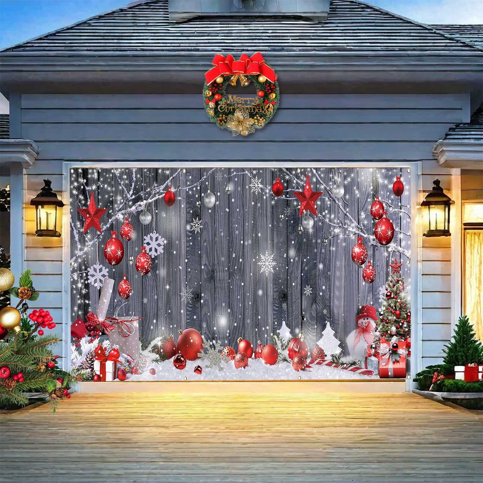 kladzum Christmas Garage Door Cover Xmas Decoration Print Garage Door Curtain Large Merry Christmas Garage Door Hanging Farbic for Outdoor Holiday Party Decor