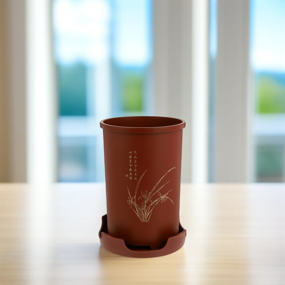 FUEENIRVA Dark Red Resin Flower Pot with Drainage Hole for Home Indoor Outdoor Gardening 1 Set