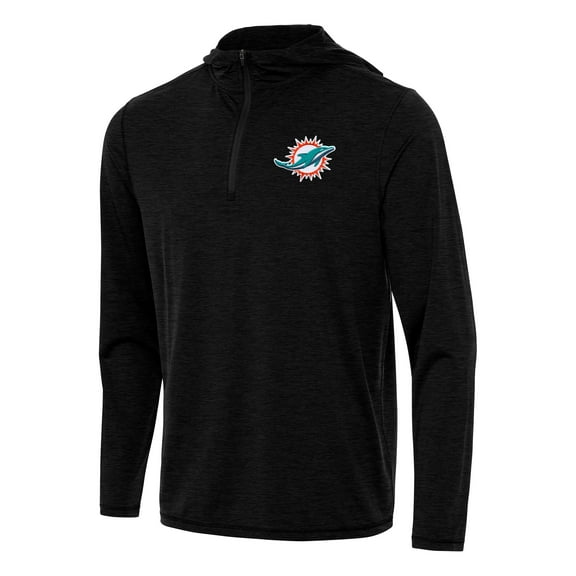 Men's Antigua Heather Black Miami Dolphins Tidy Quarter-Zip Pullover Hoodie