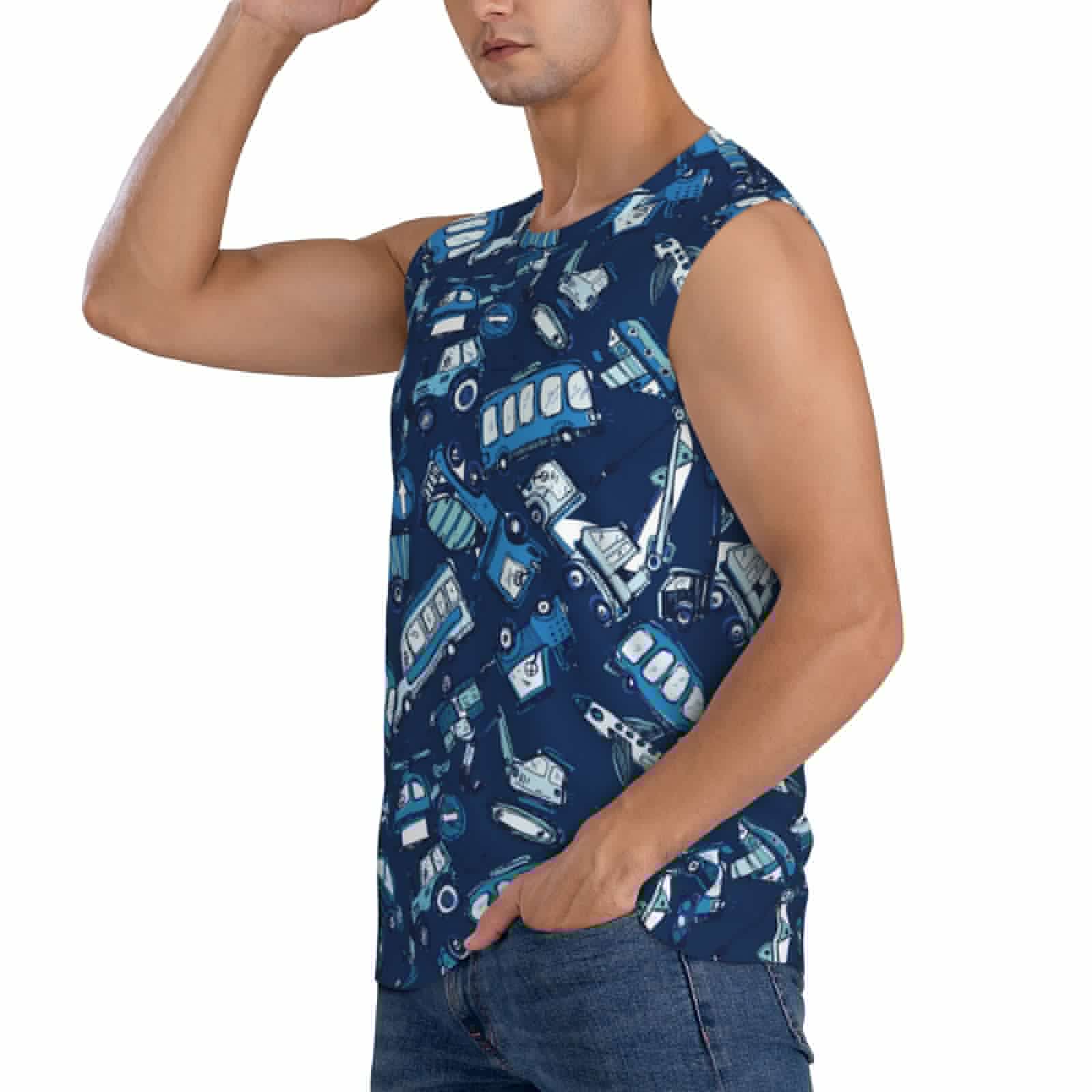thumbnail image 3 of Kdxio Blue Bus for Men's Muscle T-shirt,Sleeveless for Workout Running Athletic Gym Lounge Casual, 3 of 7