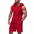 thumbnail image 2 of Laqbezok Men's 2-Piece Athletic Set, Sleeveless Full-Zip Hooded Vest and Shorts Outfit, Muscle Fit Gym Workout Tracksuit with Pockets, 2 of 9