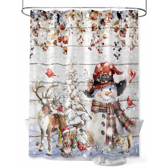 Fsddascl Christmas Snowman Shower Curtain Set - Small 36" x 72" Washable Bathtub Curtain with 12 Hooks, Xmas Elk Tree Snowflake Botanical Vintage Waterproof Fabric Stall Shower Curtains for Bathroom
