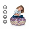 thumbnail image 2 of Chevron Storage Toy Bag Chair, Chevron from Small Strikes Horizontal Stripes in Contemporary Design, Stuffed Animal Organizer Washable Bag, Small Size, Purple Khaki Blue, by Ambesonne, 2 of 3