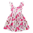 thumbnail image 2 of Little Girls Dresses Summer Ice Cream Watermelon Print Dress Size 6 Flutter Sleeve Backless A-line Sundress (568-6), 2 of 5