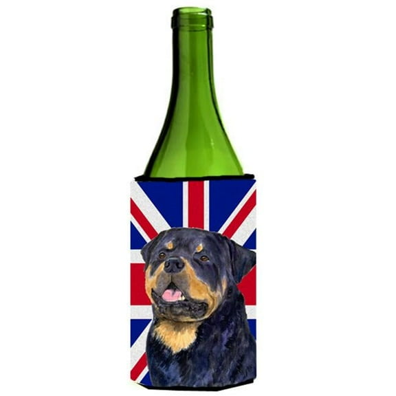 Rottweiler With English Union Jack British Flag Wine bottle sleeve Hugger - 24 Oz.