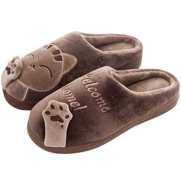 Cute Cartoon Cat Slippers Fluffy Home Thick Platform Slippers Women Men Winter Warm Plush Slides Indoor Lovely Cotton Shoes