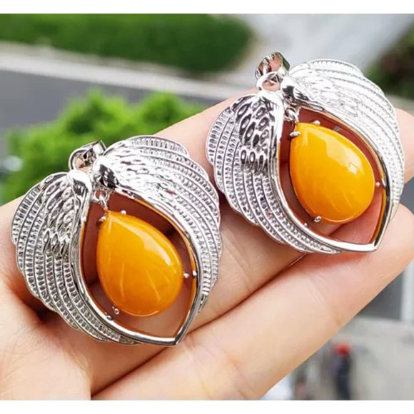 HOOUN 10pcs yellow Jade Gems Angel Wing Pendants Pair Magic