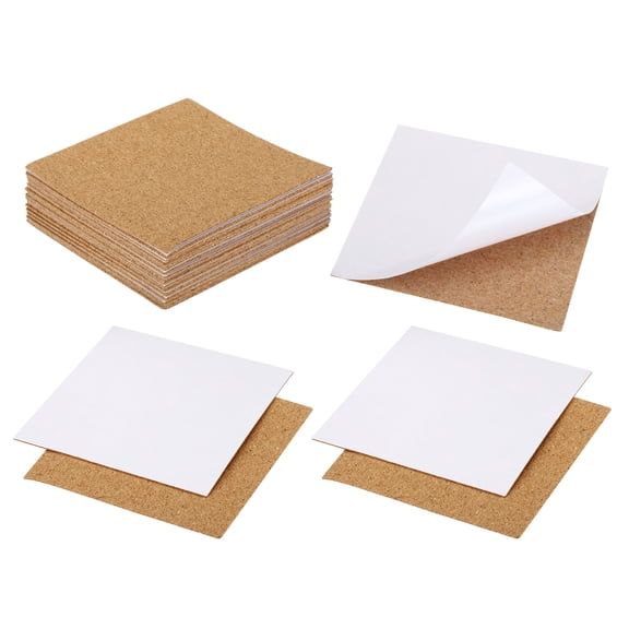 Uxcell 100x1mm Self-Adhesive Cork Coasters, 25 Pack Square Cork Mats Cork Backing Sheets Reusable Cork Tiles, Brown