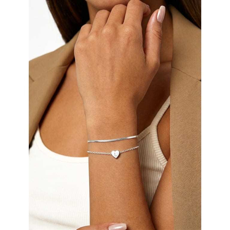 Silvora Sterling Silver Heart Initial Bracelet photo 3