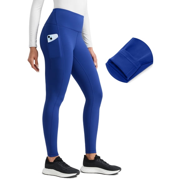 CRZ YOGA Water-Resistant Fleece Athletic Leggings Pockets 28" Thermal Hiking Casual Workout Womens Pants