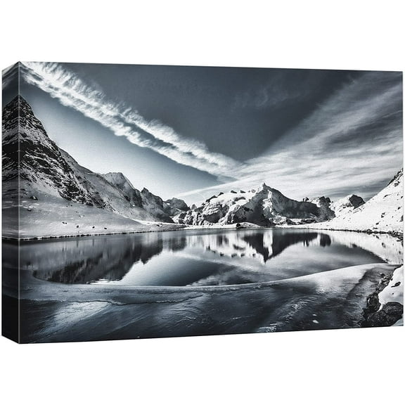 wall26 Canvas Print Wall Art Duotone Winter Arctic Snow Mountain Lake Nature Wilderness Photography Realism Earth Scenery Rustic Scenic Landscape Colorful for Living Room, Bedroom, Office - 16"x