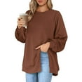 thumbnail image 2 of Workout Tops for Women Women's Fashion Square Neck Button Split T-Shirt Loose Solid Color Long Sleeve Top, 2 of 5
