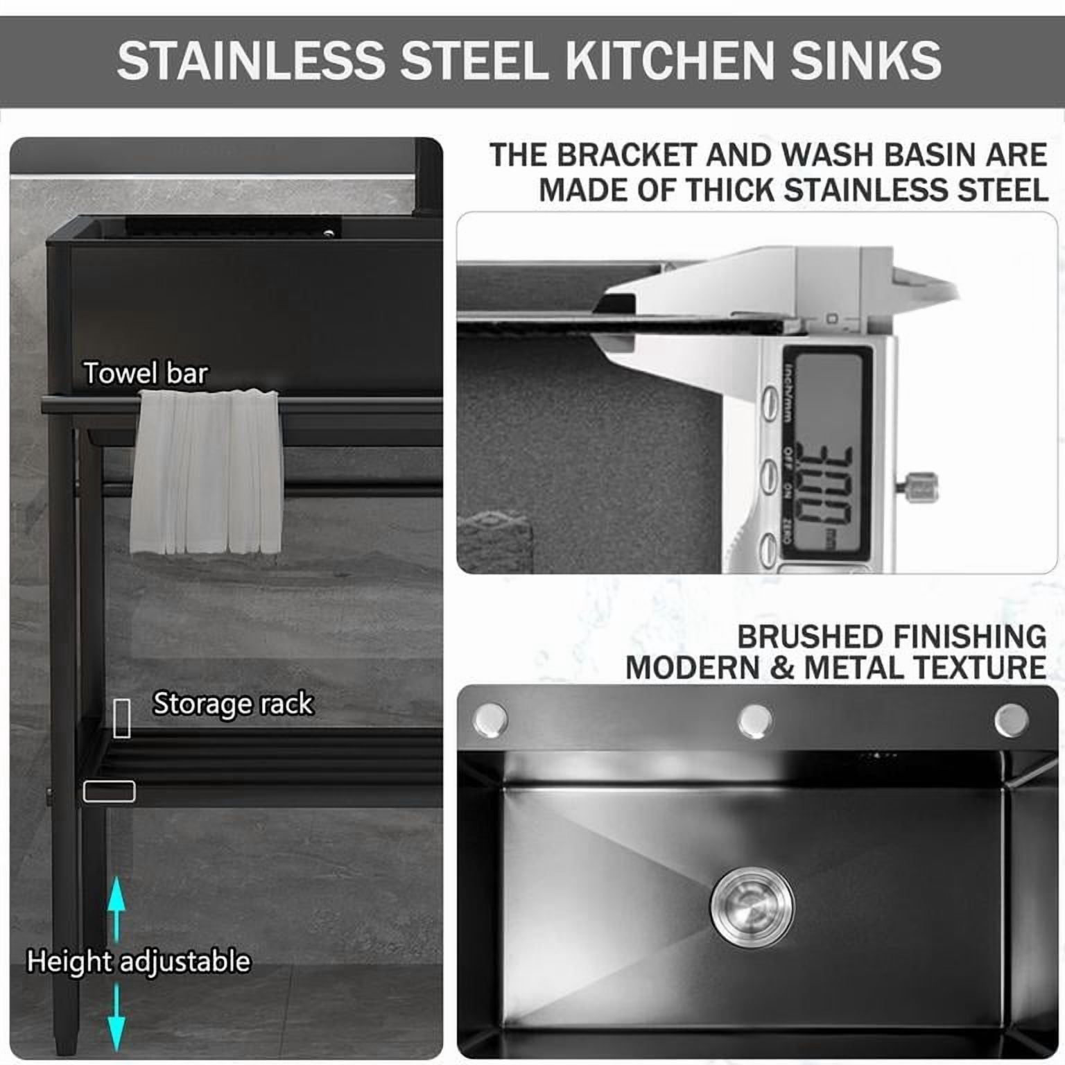 Dapmiu 30" Black Stainless Steel Freestanding Utility Sink, Heavy Duty Laundry Sink with Faucet, Soap Dispenser & Sink Grid, Versatile Sink for Laundry, Garage, Outdoor Kitchen, Patio & Garden,