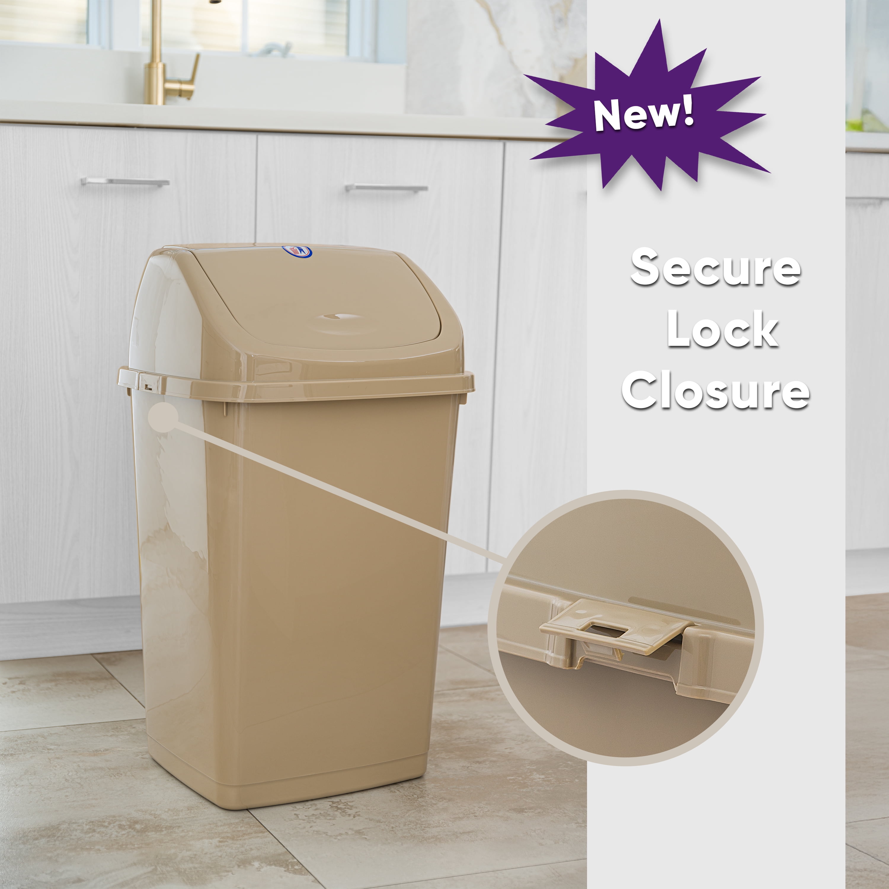 Superio Large Kitchen Trash Can 13 Gallon Beige 2 Pack Swing Top Trash Can with Lid, 52 Qt Waste Bin for Kitchen, Garage, Indoor and Outdoor Trash Can