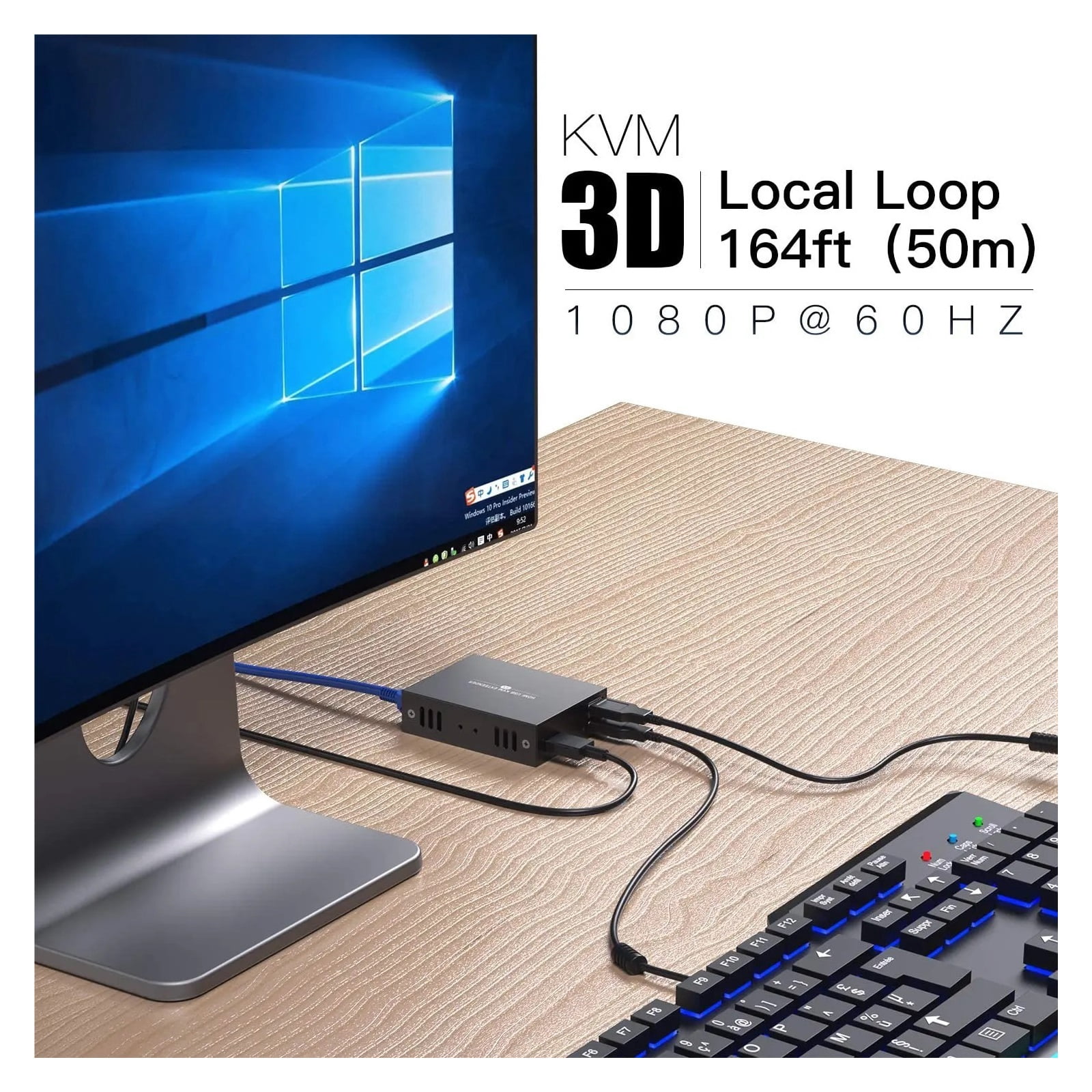 50m KVM USB Extender for Remote Mouse and Keyboard Control of 1080P Signals over Ethernet Cable