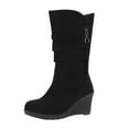 thumbnail image 4 of Oyedens Wedge Wide Calf Boots for Women Fashion Casual Suede High Heel Winter Fall Short Boots, 4 of 7