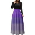 thumbnail image 1 of Robes de Soirée Femmes Décontractées Imprimées Col Rond Manches Longues Patchwork Ligne A Robe Fluide Longue Robe Maxi Robe d'Automne pour Femmes P-74 Violet G, 1 of 5