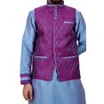 thumbnail image 4 of Indian Traditional Silk Rich Blue Sherwani Kurta Set with Neon Purple Jacket for Men, 4 of 6