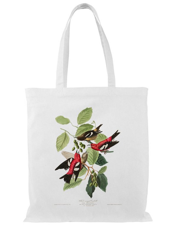 White-winged Crossbill Tote Bag - John James Audubon Designs, One Size Cotton Canvas Tote Bag