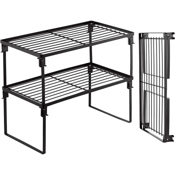 Tomorotec 2PCs Stackable Kitchen Storage Shelf Rack, Foldable Spice Rack Cabinet Organization Storage Shelves, Kitchen Shelves, Kitchen Counter & Cabinet Shelf Organizer