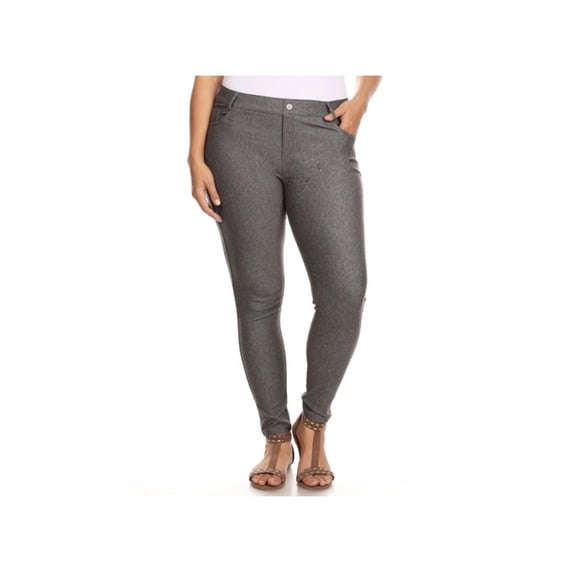 Yelete Women's Classic Solid Skinny Jeggings, Grey, XL