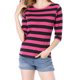 thumbnail image 1 of Camiseta básica de ajuste slim con cuello redondo y mangas de codo para mujeres INSPIRE CHIC, estampada, XS, roja y negra, 1 of 8