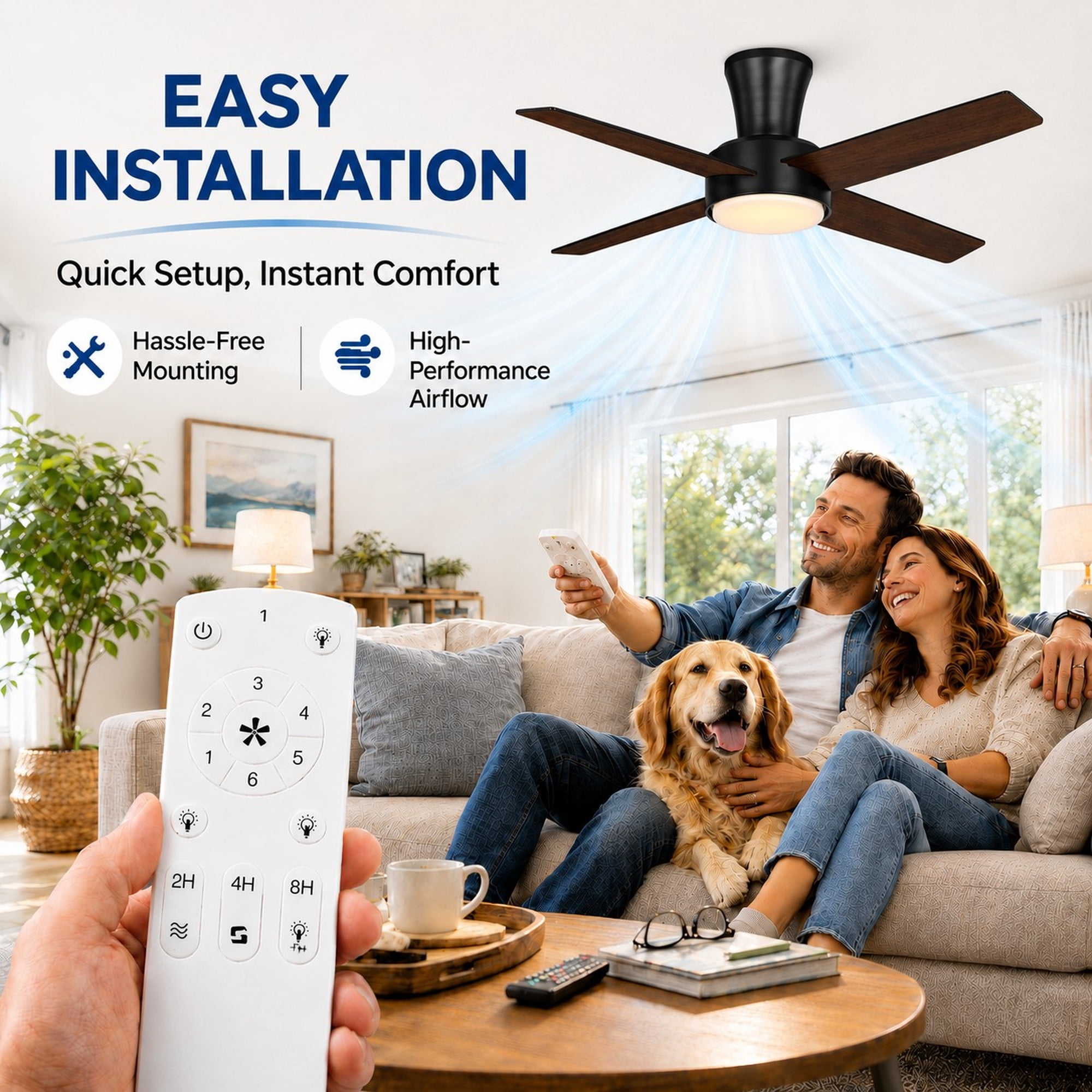 Mainstays 42 in Black Low-Profile DC Ceiling Fan with Integrated LED Light and Remote Control