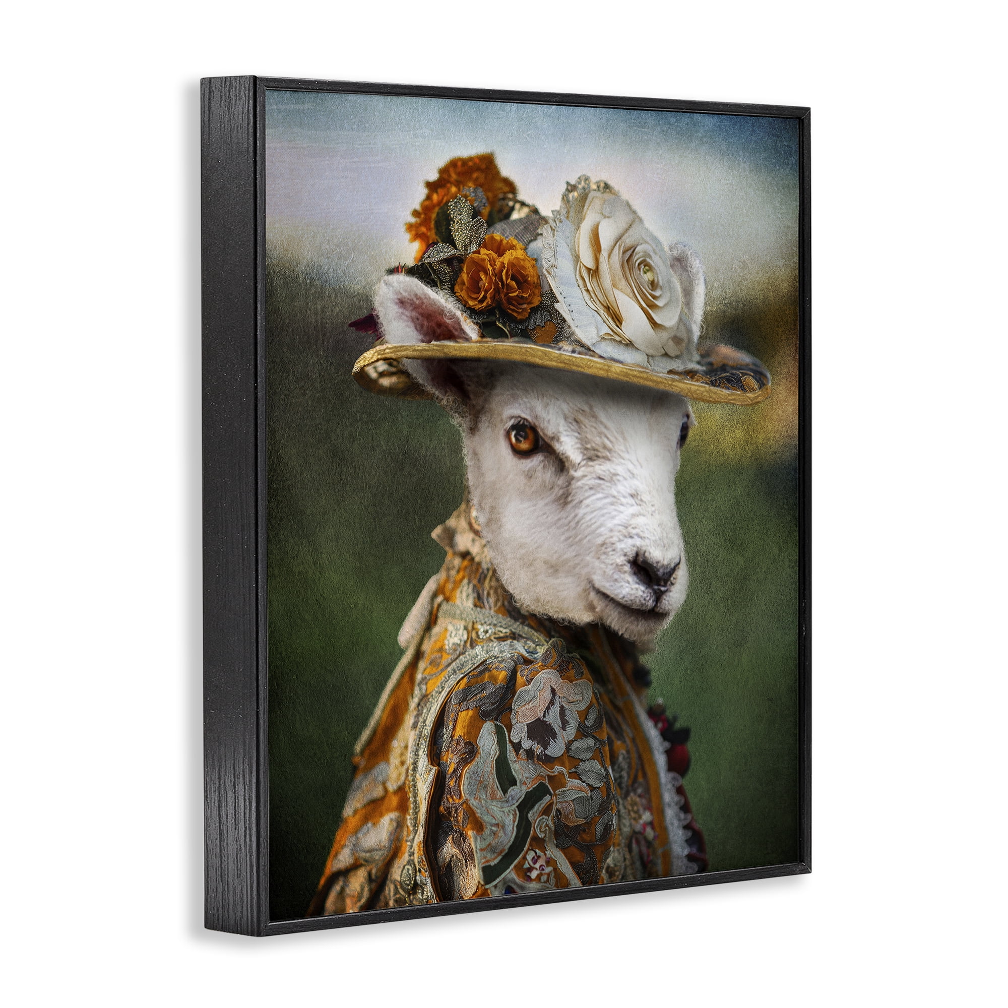 Stupell Industries Fashionable Sheep Portrait Animals & Insects Painting Black Framed Art Print Wall Art, 16 x 20