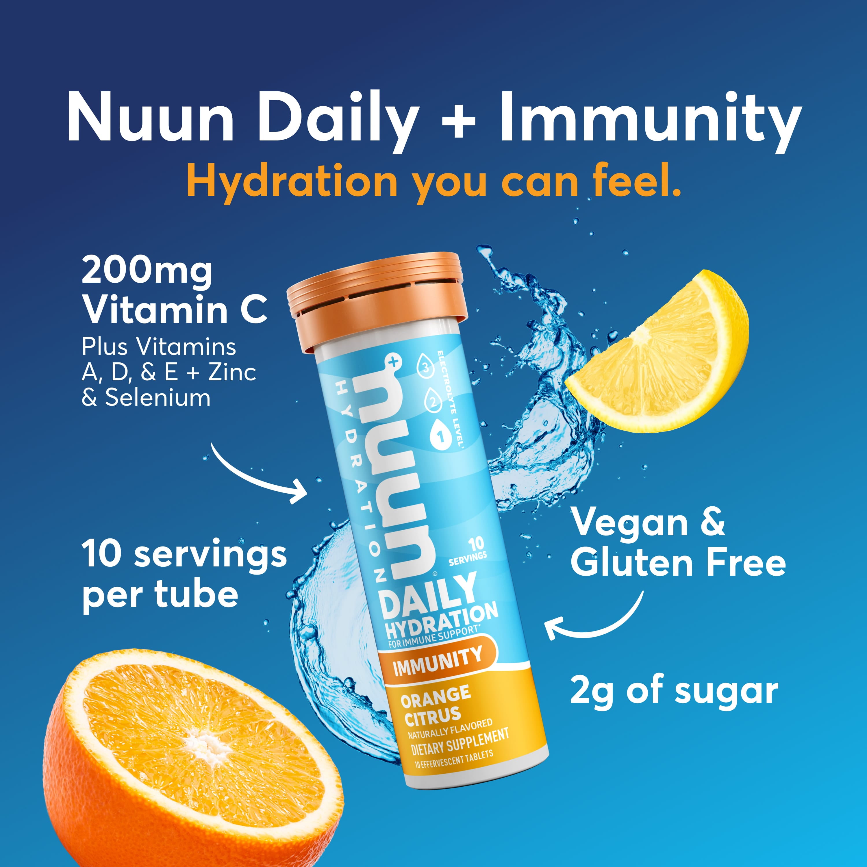 Nuun Hydration Immunity Electrolyte Tablets With Vitamin C, Orange Citrus, 8 - 10 Count Tubes
