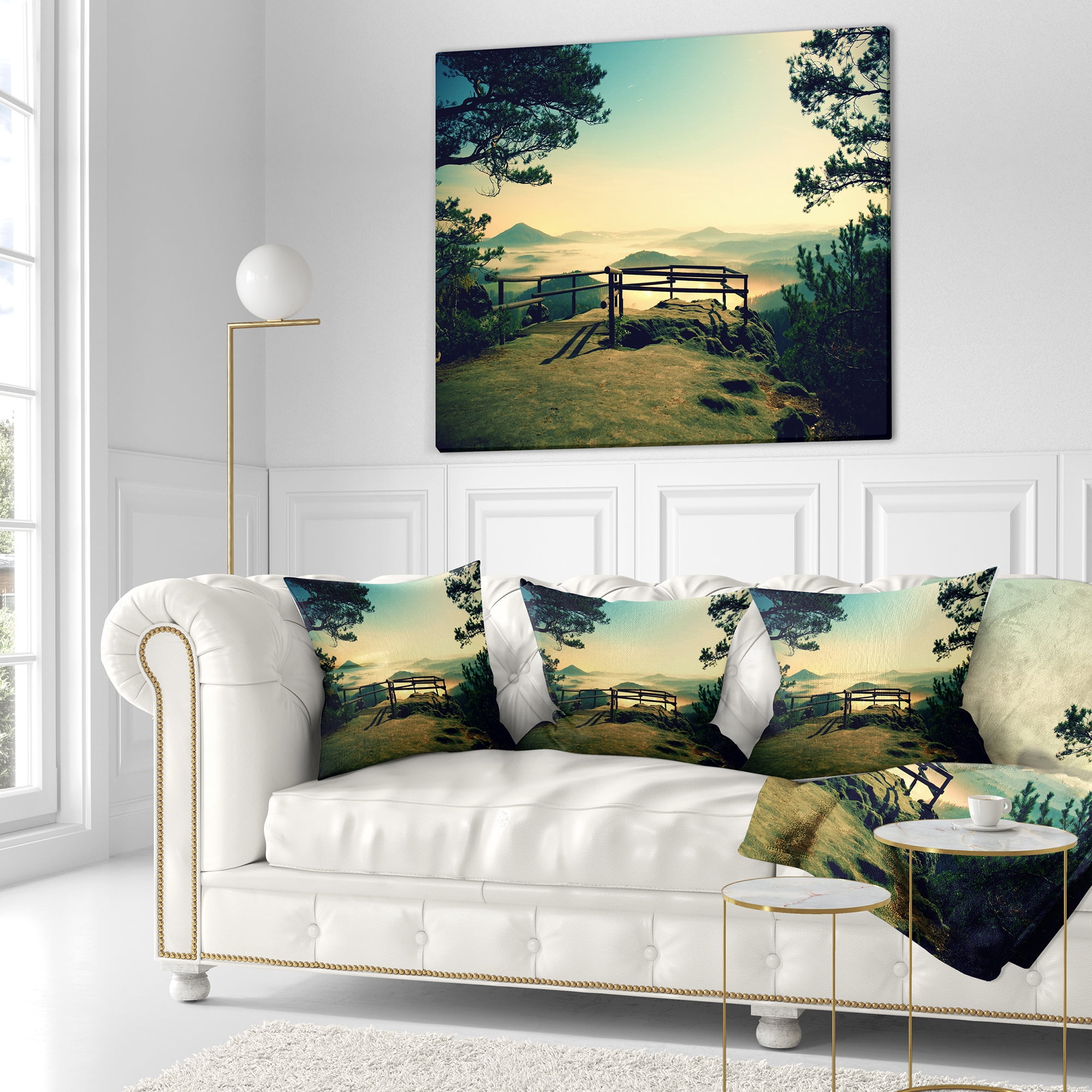 Designart Full Moon Autumn Midnight - Landscape Photo Throw Pillow - 16x16