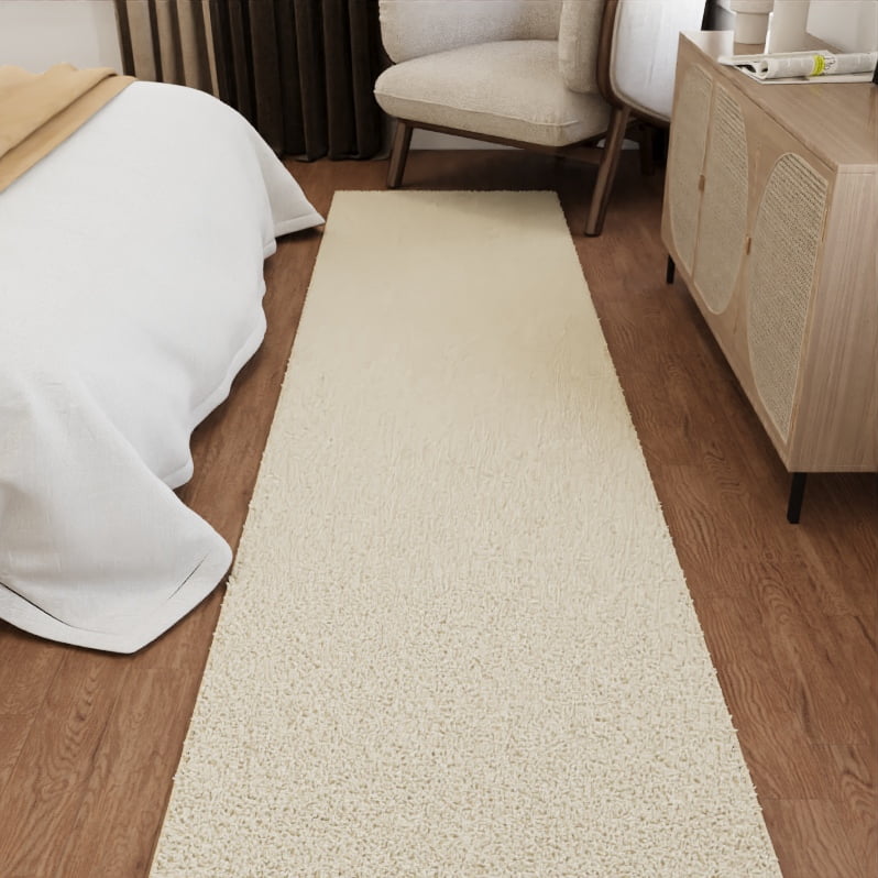Ottomanson 3x6 Non-Slip Shag Runner Rug Plush Carpet for Bedrooms & Hallways, 3' x 6', Cream