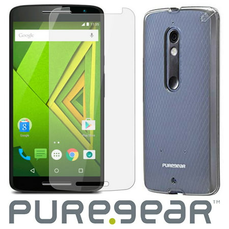 Droid Maxx 2 Case with Screen Protector, PureGear SlimShell [Transparent Clear] Hard Cover + PureTek Roll-On Screen Guard for Verizon Motorola Droid Maxx 2 XT1565 (aka Moto X (Best Screen Protector For Moto X Play)