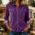 thumbnail image 3 of Dvprdro Womens Corduroy Shirt Button Down Collared Long Sleeve with Pockets Solid Casual Fall Tops, 3 of 8